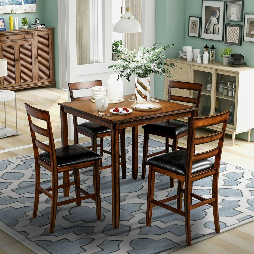Square Counter Height Wooden Kitchen Dining Set, Dining Room Set with ...