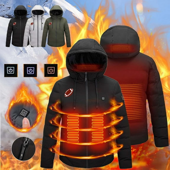 Jinhomg Hooded Heated Jackets for Women Winter Warm 4 Heated Zones Hooded Heating Coat Heavyweight Comfy 3 Heating Levels Heated Coat Without Battery Winter Saving Black L