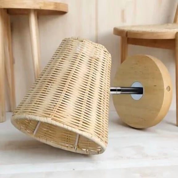 WRISTBIQUE Rattan Wall Lights for Bedroom Beige Wicker Shade Sconces for Home 1Pcs