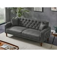 thumbnail image 2 of Modern PU Upholstered 3-Seater Sofa with 2 Pillows, Indoor Couch with Detachable Wooden Legs, Leisure Sofa with Tufted Buttons for Living Room, Bedroom, Office, Studio, Gray, 2 of 9