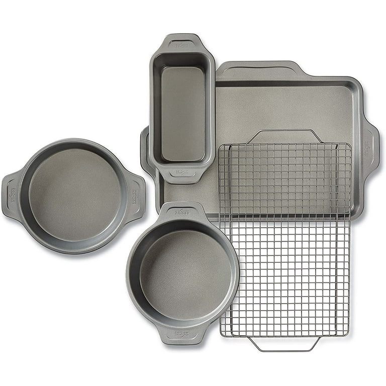 All-Clad Pro-Release Nonstick Bakeware Set Including Round Cake, Loaf Pan,  Cooling & Baking Rack, 5 piece, Gray 