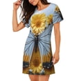 thumbnail image 2 of Vsdgher Vibrant Butterfly And Sunflowers Pattern Womens Short Sleeve Sleepshirt Scoopneck Cute Nightdress Ruffle Comfy Nightgown, 2 of 6