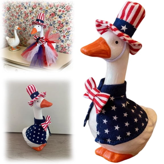 4th of July Goose Outfits 7 Inch Desk Goose Outfits, Memorial Day Patriotic Goose Costume with Hat,250th Anniversary Independence Day Porch Goose Clothes for Patriotic Decorations(A)