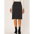 thumbnail image 3 of Falda de gamuza para mujer Hasta la rodilla Botón Frente Cintura alta Bolsillos Decoración Faldas acampanadas Negro XL, 3 of 6