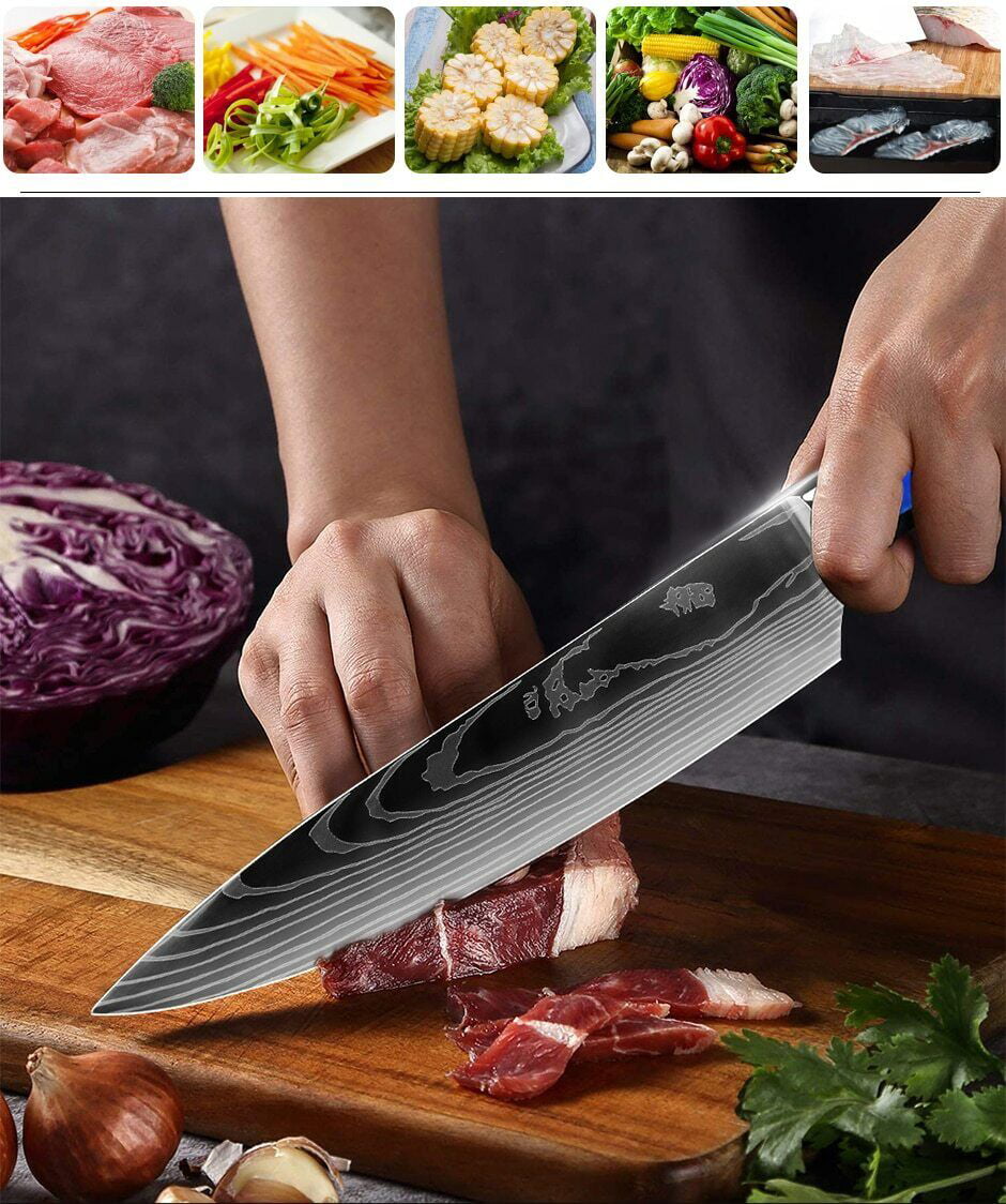 DFITO 8Pcs Kitchen Knife Set Damascus Pattern Stainless Steel Pro Chef  Knives for Gift 