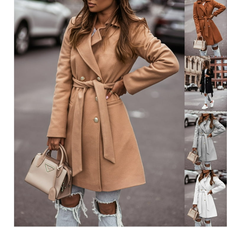 ONTNO Elegant Fashion Casual Mild Lapel Coat Women's Coat Dresses Autumn  and Winter Long-Sleeved Suit Collar Double-Breasted Tweed Jacket Tops  Female S-2XL 