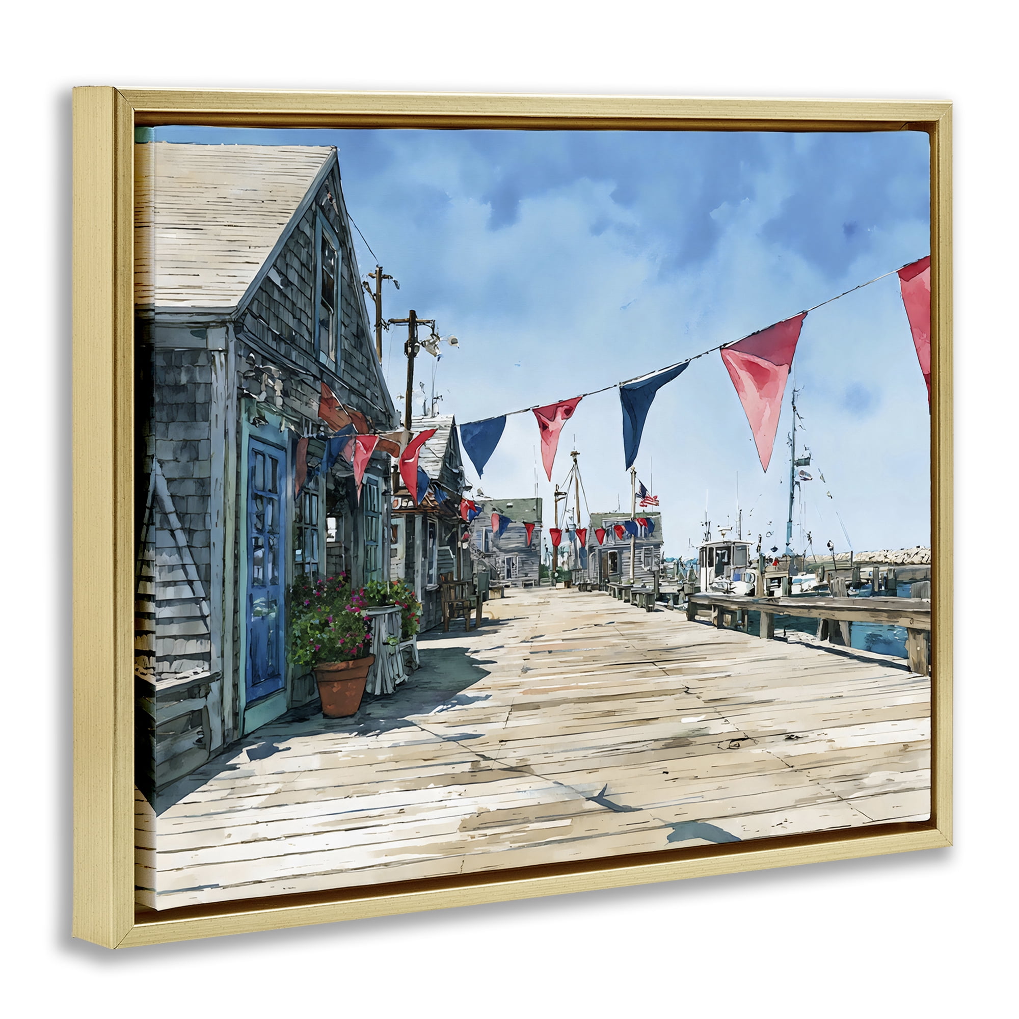 Stupell Industries Seaside Fishing Wharf Gold Framed Floater Canvas Wall Art, design by Franklyn Gregory