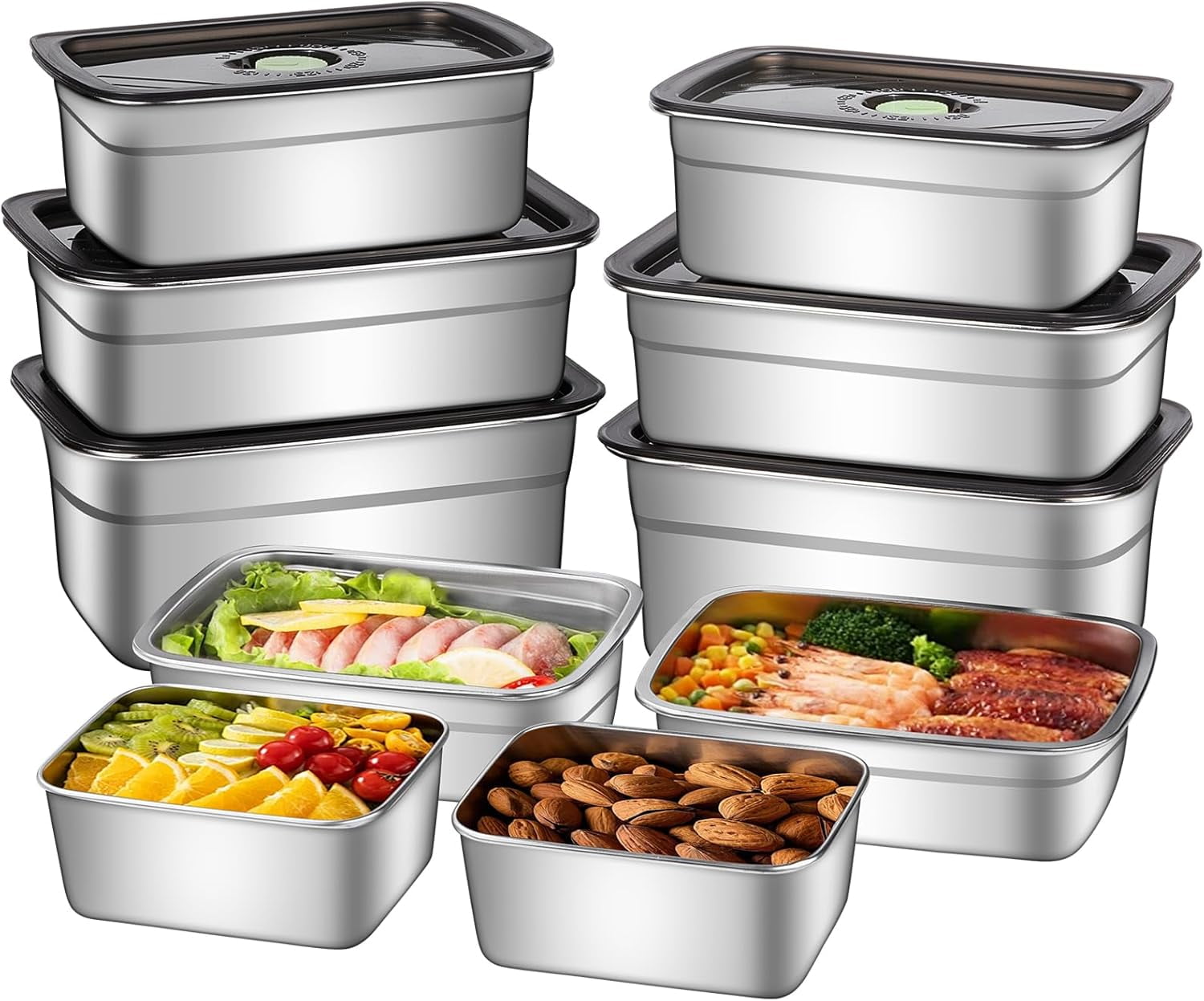 10-Piece Stainless Steel Food Storage Container Set with Airtight Lids