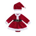 thumbnail image 1 of Baby Girls Long Sleeve Rompers Christmas Plush Trim Belt Bodysuit Hat, 1 of 6