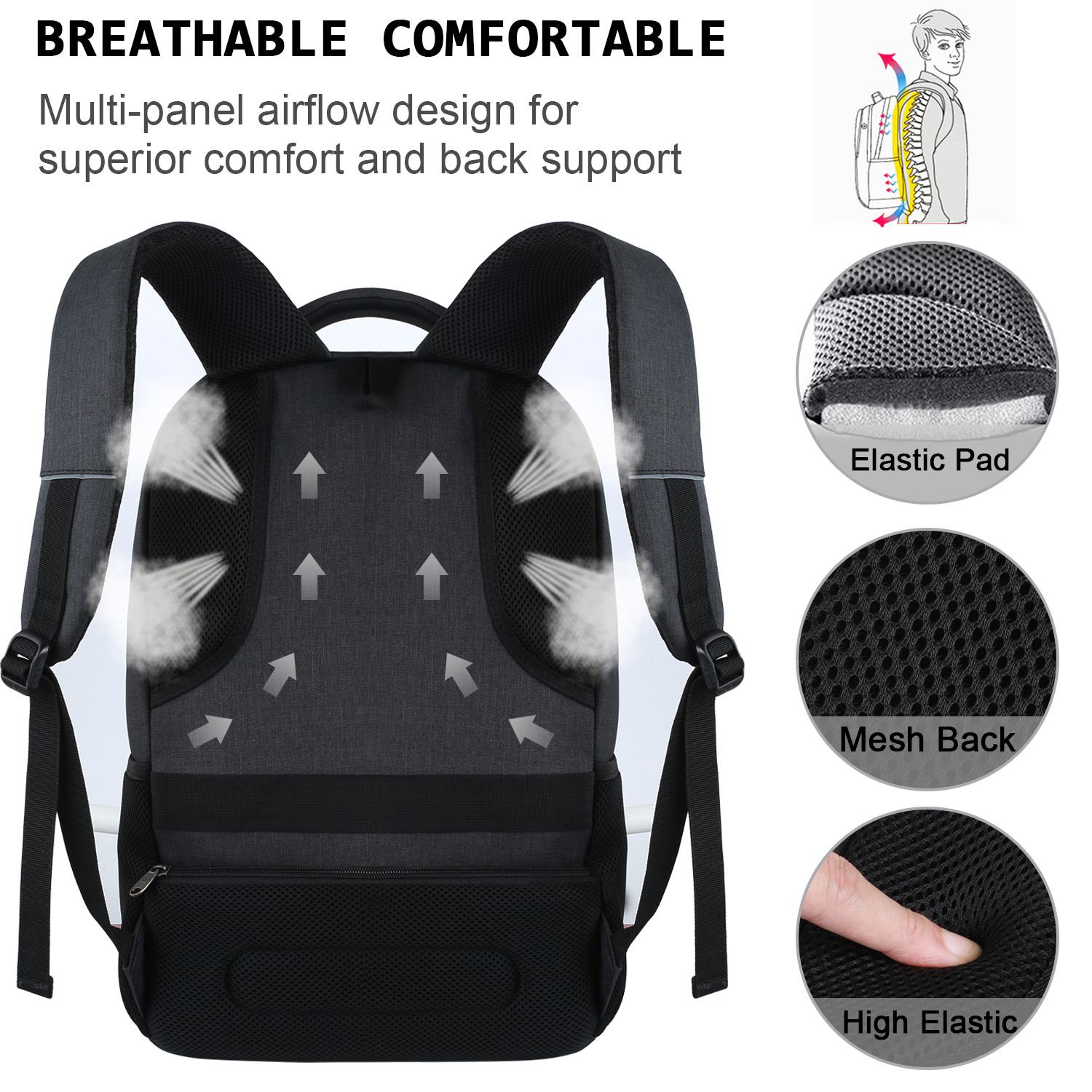 UKEIN 15.6" Anti-Theft Laptop Backpack, Black photo 5