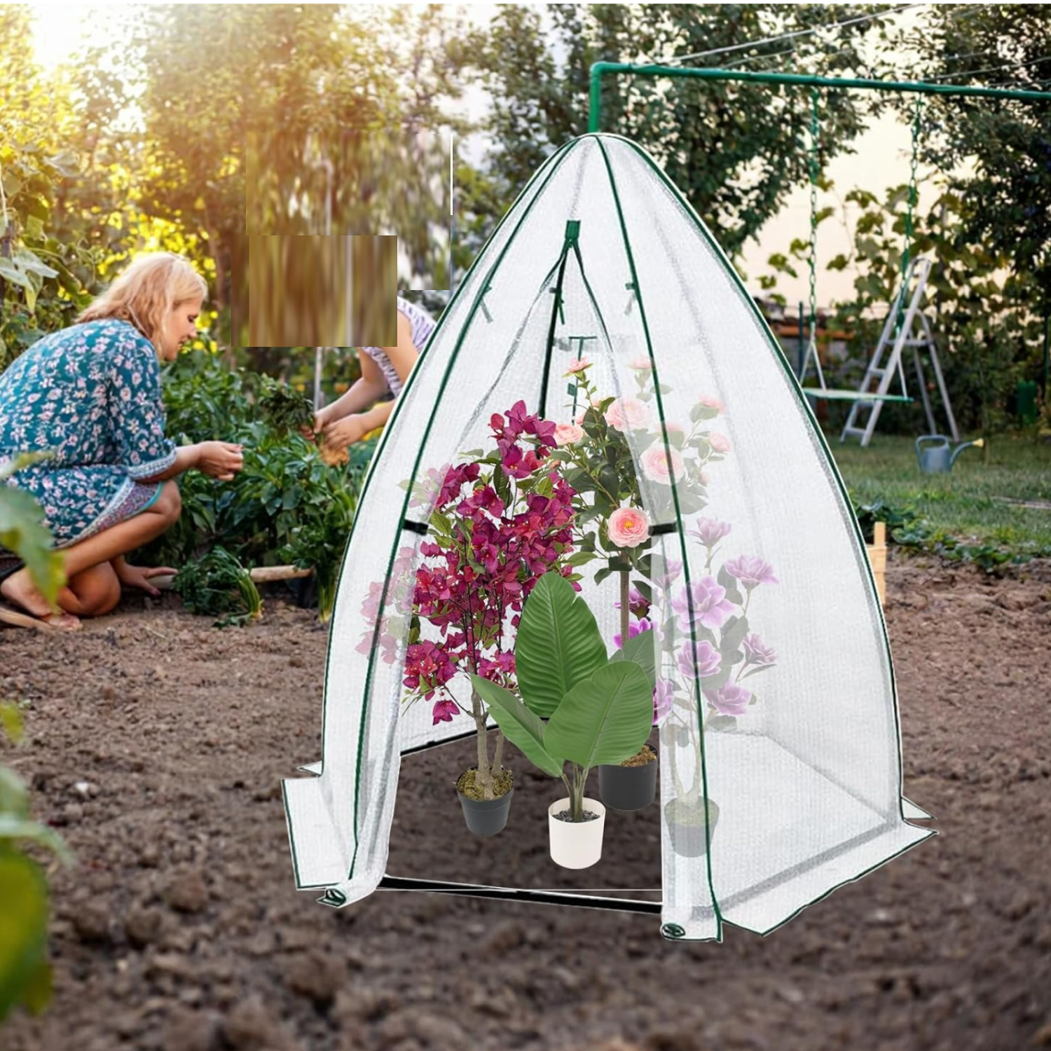54"x54"x71" Greenhouse for Outdoors - Heavy Duty Plant House with PE Cover, Zippered Door & Mesh Windows for Vegetables, Flowers, Herbs