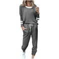 thumbnail image 3 of Yeaiivve Womens 2 Piece Sets Striped Print Long Sleeve Tops High Waisted Sweatpants Lounge Set Fall Fashion Travel Outfits Light Gray L, 3 of 9