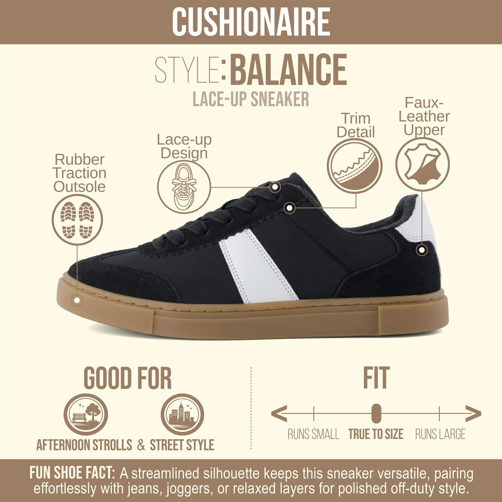 Cushionaire Balance Lace Up Women's Sneakers - Casual Tennis Shoes for Women with Memory Foam and Slip Resistant Outsole
