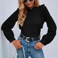 thumbnail image 4 of Bienvenido Casual Long Sleeve Top Frill Trim Decoration Keyhole Back Loose Fit Cuff Link Long Sleeve Blouse for Women Female Black L, 4 of 6