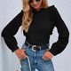 thumbnail image 4 of Top informal de manga larga con adornos de volantes, blusa holgada con abertura en la espalda y puños, blusa de manga larga para mujer, color negro XL, 4 of 6