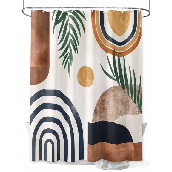 Fsddascl Farmhouse Boho Shower Curtain Set - 36" x 78" Washable Bathtub Curtain with 12 Hooks, Vintage Abstract Geometric Leaves Waterproof Fabric Stall Shower Curtains for Bathroom/Bathtub Décor