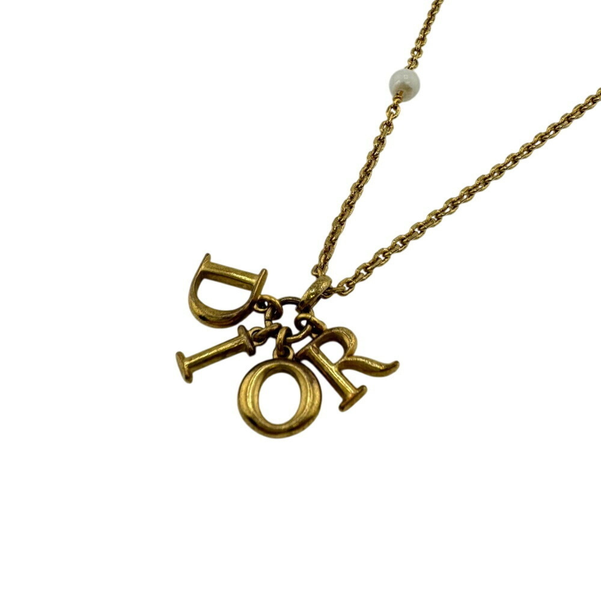 Pre-Owned Christian Dior Faux Pearl Necklace Chain Gold (Good)