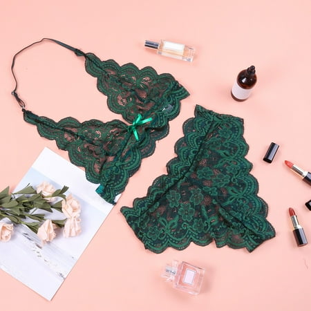 

Women s Lace Sexy Gathered Thin Wireless Bra Set Lingerie Underwear Pajamas Set