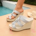 thumbnail image 4 of Rokment Womens Metallic Geometric Platform Wedge Slides Backless Dress Sandals Vintage Beach Boho Espadrilles Chunky High Heels Slip on Summer Shoes Silver Size 7, 4 of 6