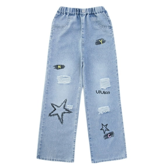 Girls Jeans Baggy High Waist Pants Wide Leg Pants Teen Clothing Girls' Fashion