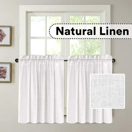 Natural Linen Kitchen Curtains, 24 Inch Curtains