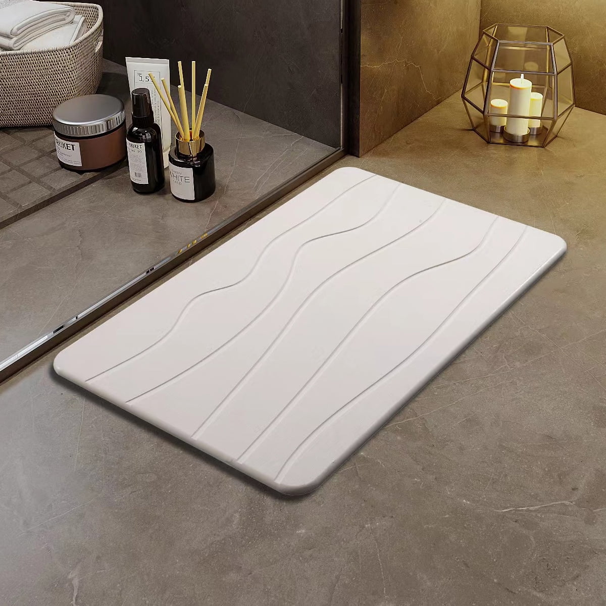 Stone Bath Mat - Diatomaceous Earth Bath Mat - white