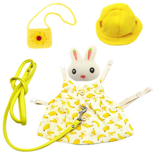 Vestido de mascota Yuyangstore Set conejo Correa Flor Ropa cumpleaños diario moda Banana_S
