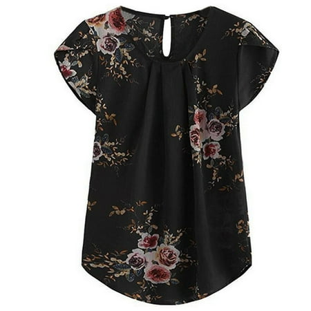 

Womens Tops Corset Tops for Women Women s Leisure Crew Neck Shirt Flower Pleated Slim Print Short Sleeve Top White Long Sleeve Shirts for Women Valentine Shirts for Women Clearance Black XS