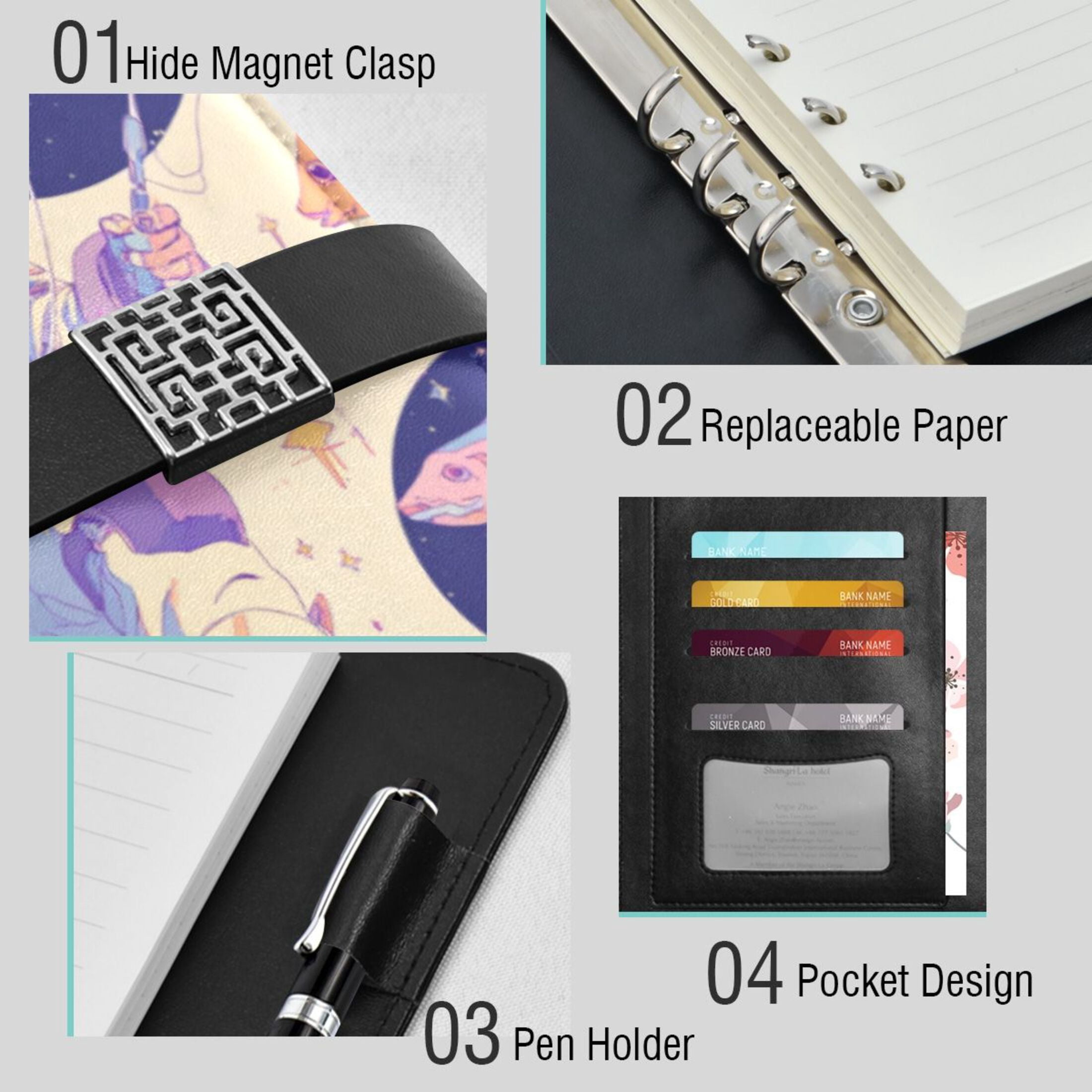 Leather Planner Leather Notebook Notebook Journal Binder Design Pen Pocket Design Convenient for Storage Astronauts Fishing