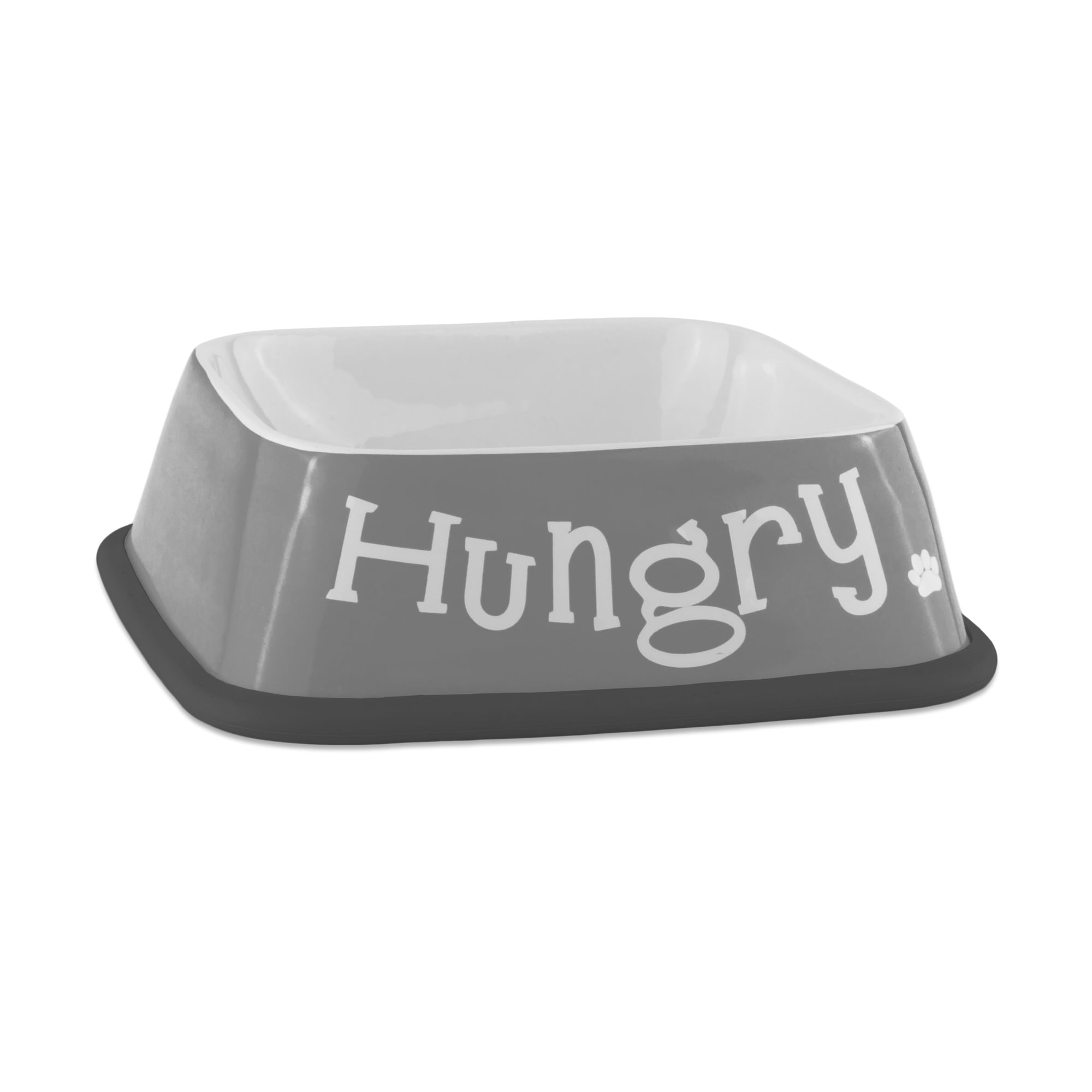Set of 2 Iron Gray and Cream White Square Hungry/Thirsty Pet Bowls,  6.75"