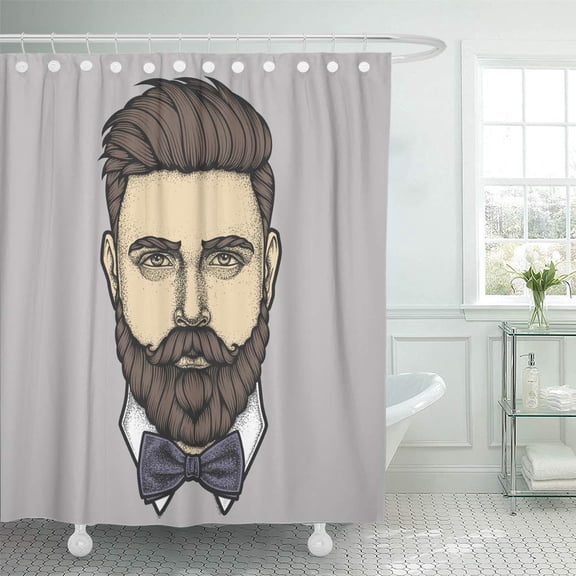 CYNLON Beard Adult Portrait of Bearded Man Full Face Barber Bathroom Decor Bath Shower Curtain 60x72 inch