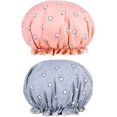 thumbnail image 1 of 2PCS Bonnets de Douche, Chapeau de Douche Réutilisables Charlotte Cheveux Douche Imperméable Double Couche avec des Bandes Élastiques pour Les Femmes Filles de Douche Spa Salon, 1 of 4