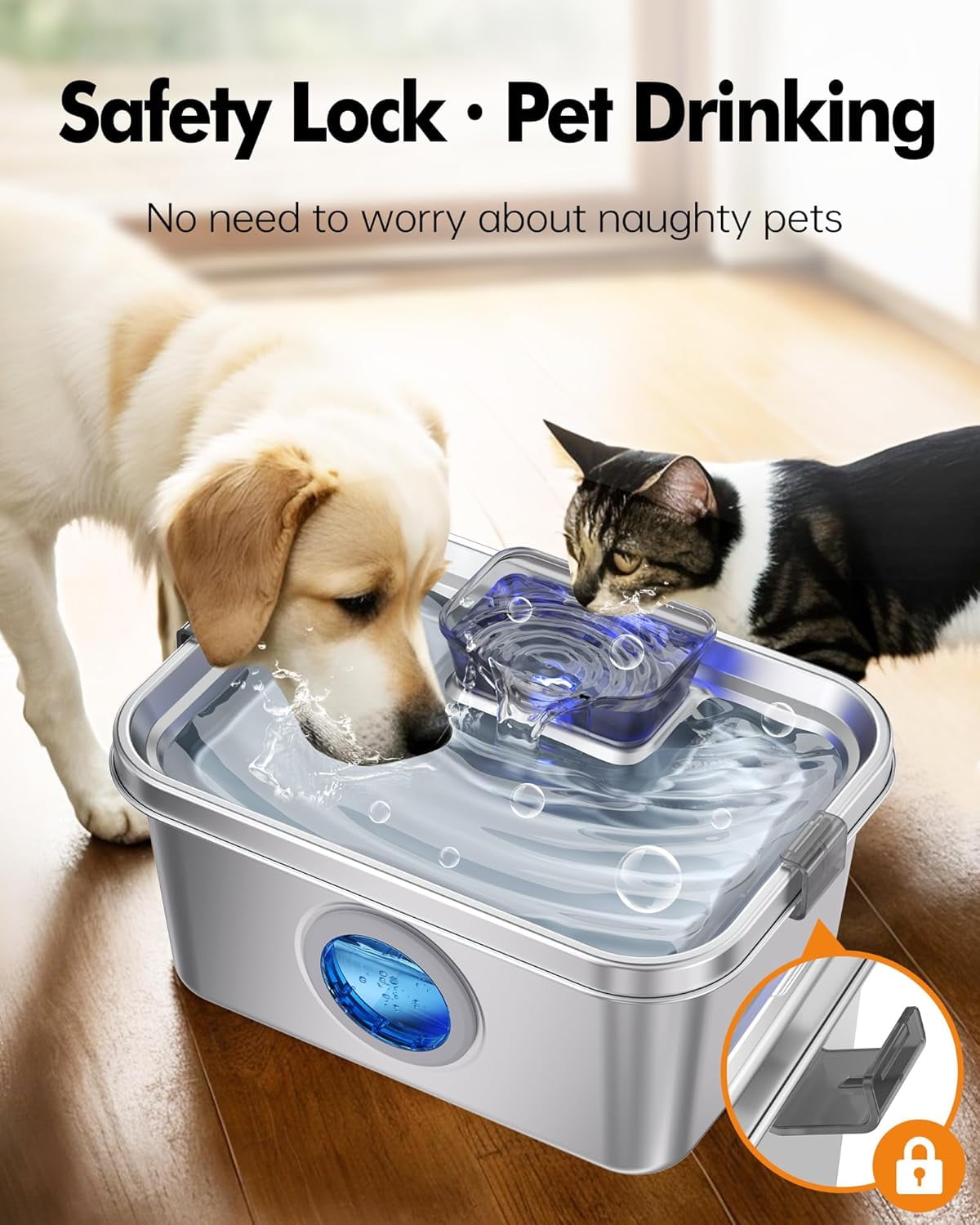 Dog Water Fountain 2 Gal, Stainless Steel Dog Water Fountain for Large Dogs Multi-Cats, Pet Water Fountain with Big Window, Super-Quiet Pump, Indoor Automatic Dog Water Bowl Dispenser Fountain