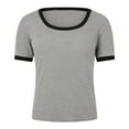 thumbnail image 4 of YDLCAFD Plain T Shirts for Women Women Summer Short Sleeve Shirts Crewneck Striped Color Block T Shirts Slim Fit Ribbed Knit Basic Tee Tops, 4 of 5