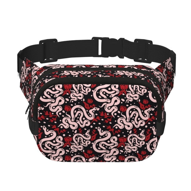 Balery Snake And Rose Mochila Cinturón para Mujeres y Hombres, Bolsa de Cintura Impermeable de Doble Capa con Correa