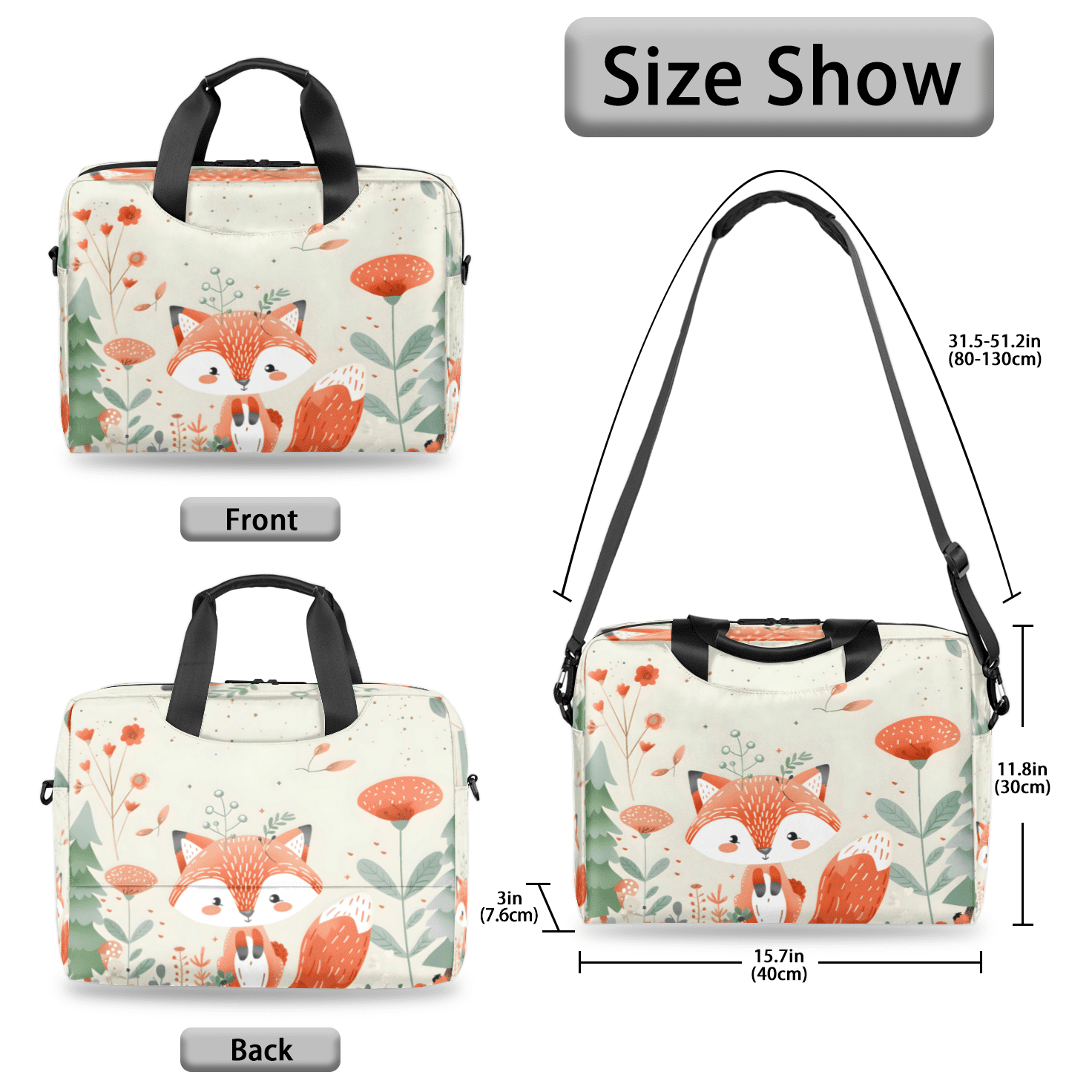 Herdesigns Fox Animals Cute Wildlife Laptop Bag for Women Men, Computer Case Briefcase Messenger Bags, 15-15.6 inch Laptop Sleeve Shoulder Bag