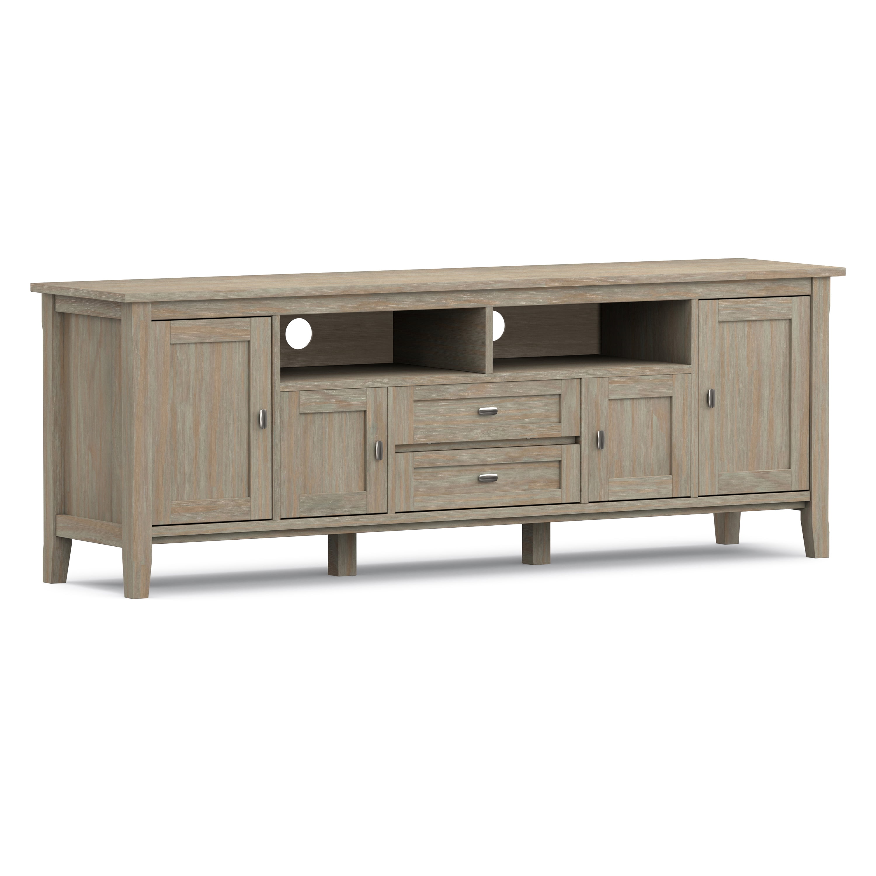 Simpli Home Warm Shaker 72 inch Wide Solid Wood TV Stand in Distressed Grey For TVs up to 80 inches