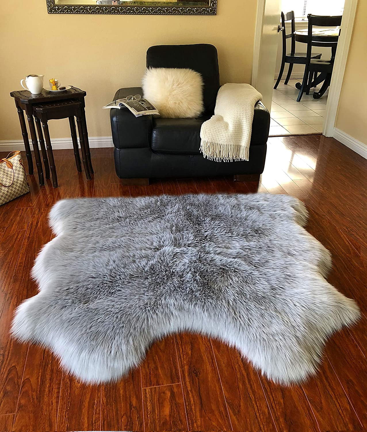 LAMBZY Faux Sheepskin Hypoallergenic Free Shape Silky Shag Rug, Luxury