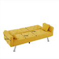 thumbnail image 6 of Linen Futon Sofa with Adjustable Backrest and Pillows, Modern Loveseat Sofa with 2 Water Cup Trays and Armrest, Convertible Sleeper Sofa for Living Room, Bedroom, Apartment, Yellow, 6 of 9