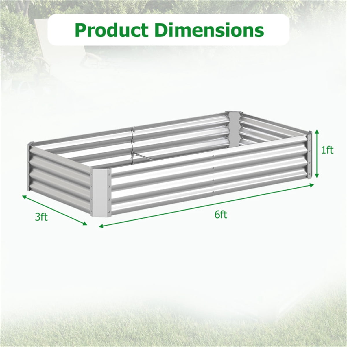 ZHICHUN  6x3x1 Ft Galvanized Steel Raised Garden Bed Silver Open Base Outdoor Planter Box For Vegetables Flowers Herbs
