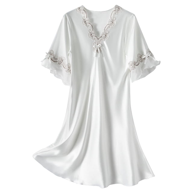 Funicet Chemises de Nuit pour Femmes Douces, Robe Grande Taille, Grande Taille Simulation Soie Fine Soie Glacée Col en V Maison à Volants Manches Courtes, Shorts Grande Taille pour Femmes, Grande Taille pour Femmes