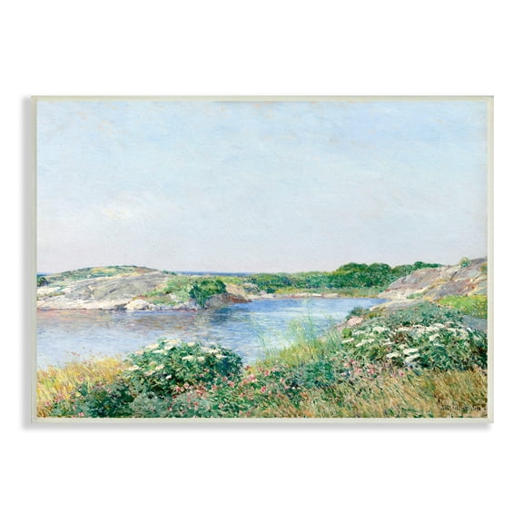 Stupell Industries Rocky Shore Flower Bushes Ocean Inlet Scene Painting Unframed Art Print Wall Art, Design by Lettered and Lined