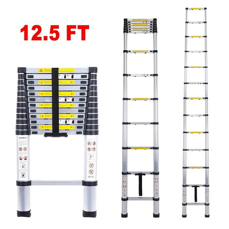 Zimtown 12.5ft EN131 Telescoping Step Ladder, Aluminum Telescopic Extension Multi Function Purpose Use Ladders, for Changing Light Bulb or Conduct (Telescopic Step Ladders Best Price)
