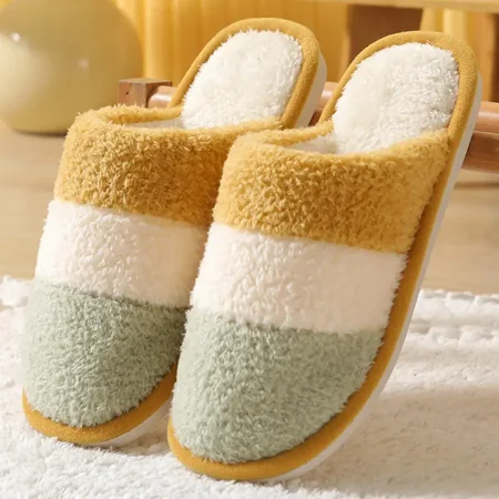 

Women‘s Color-block Plush Indoor Slippers Thick Soft Warm Fluffy Slippers Cozy Fuzzy Home Slides Shoes