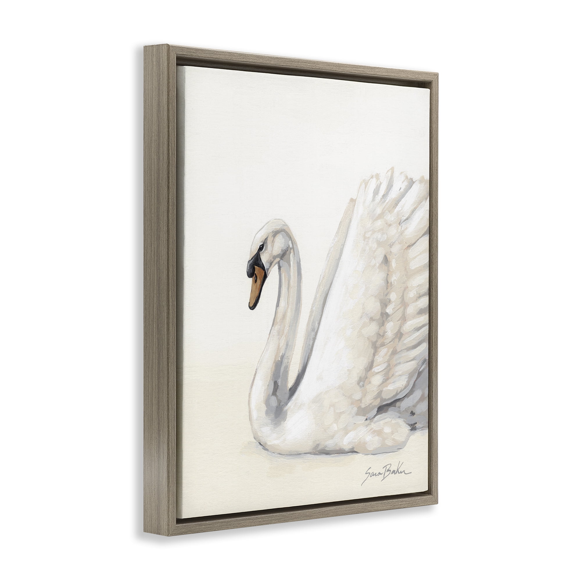 Stupell Industries White Swan in Repose Brown Framed Floater Canvas Wall Art, design by Sara Baker