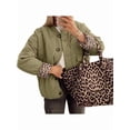 thumbnail image 2 of Women Quilted Jacket Oversized Leopard Lined Puffer Jacket Button Down Padded Coat Green L, 2 of 9