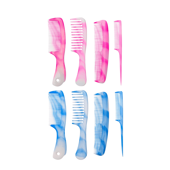 Women Hair Combs Set, Fine-Tooth Wide-Tooth Rat Tail Dual-Purpose Comb for Detangling Styling Curls, Blue & Pink, 2 Set