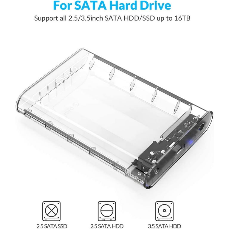 ORICO Transparent 3.5 inch HDD Enclosure External Hard Drive Disk Case for  2.5 3.5 SATA HDD and SSD Tool Free [ Support UASP and 16TB Drives ]