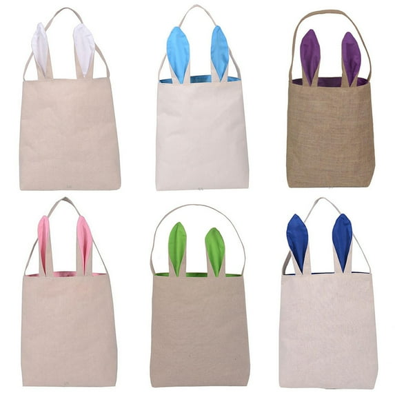 Aspire 12 Pack Burlap Easter Bunny Bags with Ears, Jute Tote Treat Bags for Eggs & Gift Hunting, Easter Decorations