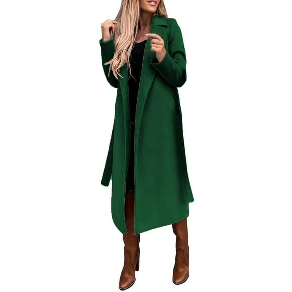 Wyzesi Winter Trench Coat Women Petite Women's Wool Coat Blouse Thin Coat Trench Long Jacket Ladies Slim Long Belt Elegant Overcoat Outwear Womens Coat Medium Warm Jacket For Women Winter Work